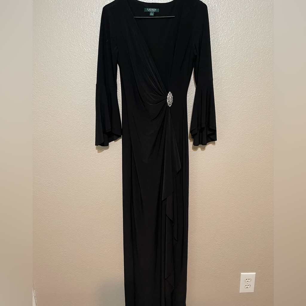Lauren Ralph Lauren Black Long Sleeve Dress With Brooch